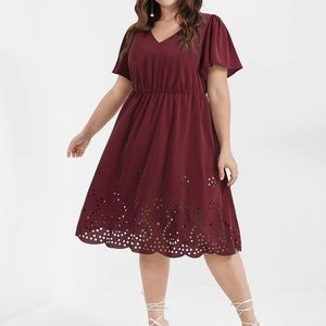 Pretty Burgundy Bloomchic Broderie Anglaise Knee Length Dress 22/24